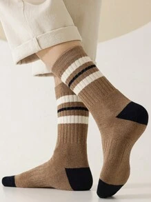 4 Pairs Men's Simple Casual Versatile Sports Stripe Mid-Calf Socks