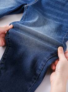 Young Boy Solid Color Elastic Casual Denim Jeans Pants, Spring