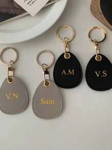 Personalized Faux Leather Keychain Alphabet Engraving Handmade Keyring, Accessory For Car Keys Business Cards, Bag Charm Trinkets - Keychain - View 2