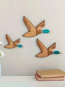 3pcs/Set Wooden Duck Wall Art, Flying Bird Decor, Carved Wooden Duck Wall Art, Suitable For Living Room, Bedroom, Office Home Decor Best Gifts Birthday Graduation