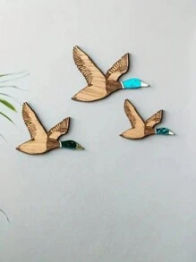 3pcs/Set Wooden Duck Wall Art, Flying Bird Decor, Carved Wooden Duck Wall Art, Suitable For Living Room, Bedroom, Office Home Decor Best Gifts Birthday Graduation