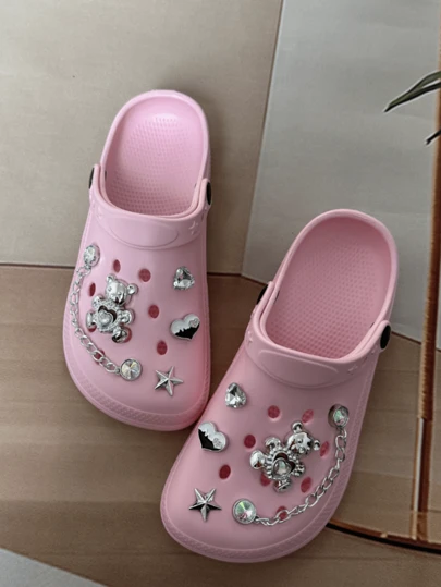 新款女士可爱熊镂空拖鞋，简约透气室内/户外轻便百搭防撞双向凉鞋