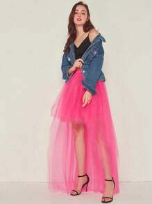 1 Stück farbenfroher, stilvoller asymmetrischer Tüllrock für Damen, Design aus Europa und Amerika, sexy Saum, geeignet für den täglichen Gebrauch und Bühnenauftritte