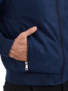 Chaqueta Casual De Negocios Cuello Levantado Para Hombre,	 Chamarra Cortavientos Casual Chamarra De Hombre De Color Sól - Azul - Ver 9