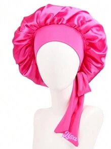 (Customized) 1pc Personalized Printed Elastic Satin Round Cap, Solid Color Women Long Hair Sleeping Cap, Makeup Cap, Curling Iron Cap, Suitable For Daily Use