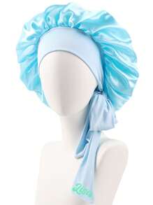 (Customized) 1pc Personalized Printed Elastic Satin Round Cap, Solid Color Women Long Hair Sleeping Cap, Makeup Cap, Curling Iron Cap, Suitable For Daily Use