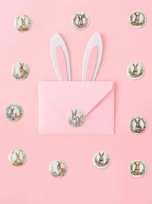 500张/卷复活节兔子礼品包装贴纸，兔子图案糖果礼品袋密封标签节日派对礼品包装用品情人节