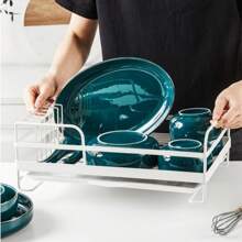 Living And Home Kitchen Metal Dish Drainer Rack With Removable Drip Tray White - White 39.5 cm W X 24 cm D X 15 cm H - View 7