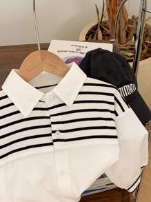 Spring New Striped Patchwork Shirt For Boys & Girls - White - View 8