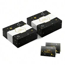 1pc/2pcs 10 Inch Large Gift Box With Wrap Bands, Foldable Birthday Gift Box With Greeting Card (Black And Gold, "Happy Birthday"), Suitable For Birthday Gifts. - Black - View 9