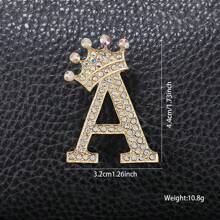 1pc Rhinestone Embellished Crown Shape 26 English Letters Versatile Badge Brooch Pin, Fashion Accessory For Men & Women Suits - Gold - View 27