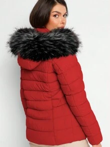 Shendy Vendy Women's Warm Polyester Jacket With Fur Collar - RED 1 - View 4