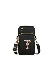 1pc Casual Letter & Flower Pattern Shoulder Bag,All-Match VersatileCrossbody Bag & Mobile Phone Bag