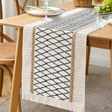 Table Runner 72 Inch Cotton Burlap Macrame Table Linen Bohemian Rustic Farmhouse Table Cloth With Tassel For Baby Shower Birthday Wedding Party Banquet - Beige - View 1