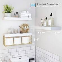 Bathroom Shelves Over Toilet Wall Mounted Floating Shelves Farmhouse Shelf Toilet Paper Storage Small - Doré - Voir 3