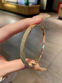 Fashionable Cubic Zirconia Copper Bangle, Luxury Starry Bracelet, Elegant Party Jewelry Gift For Women