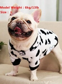 1pc Random Color Cow Print Fleece Sweatshirt For Small Dogs & Cats, Pet Clothing, Warm Autumn/Winter Sleepwear, Please Check Pet's Neck & Chest Size Before Purchase