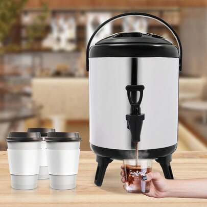 CNCEST 4 L Stainless Steel Thermal Bucket Round Hot Water Dispenser With Faucet Water Boiler For Hot Drinks Suitable For Serving Iced Tea Juice Coffee And Other Hot And Cold Drinks (Black)