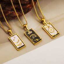 Dây chuyền mặt hình chữ nhật bằng thép không gỉ Tarot thời trang châu Âu và Mỹ khảm đá Rhinestone nhỏ giọt dầu - mặt dây chuyền - Xem 4