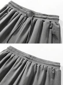 Straight Leg Casual Sweatpants, Spring/Summer Plain Color Minimal Design Zip Pockets Ankle Length Pants For Men - Grey - View 5