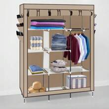 New Utility Closet Holder Storage Wardrobe Clothes Rack Shelves Cabinet Brown
