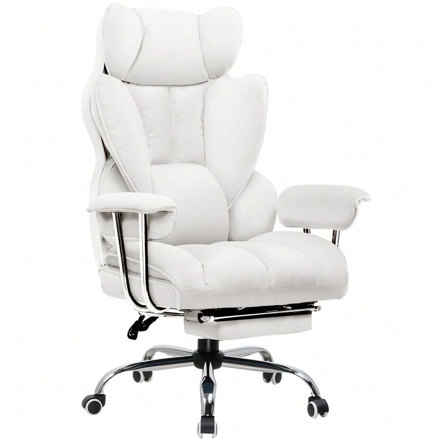 Chaise de jeu GTPLAYER, chaise de jeu, chaise de bureau ergonomique avec repose-pieds, surface en tissu, coussin d'assise à ressorts, chaise de jeu rembourrée, fauteuil de jeu capacité de charge 150 kg - Blanc - Voir 1