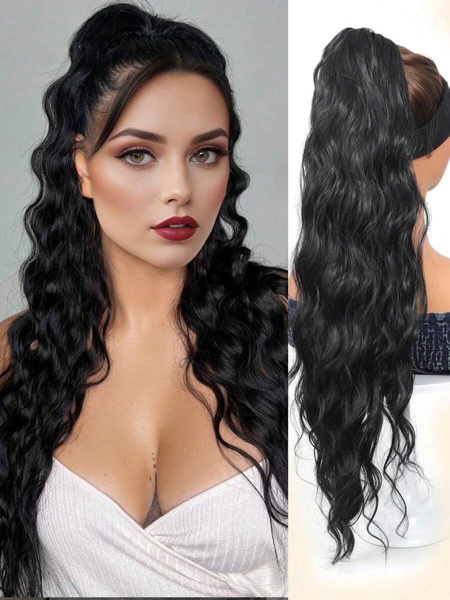 长款水波爪马尾接发黑棕高光金灰色 26 英寸耐热纤维合成马尾假发适合女孩女士派对日常佩戴 - 彩色 - 查看 1