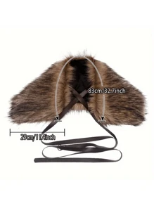 维京人角色扮演服装，仿皮草裹领斗篷，冬季大衣配腰带，带扣设计，适合万圣节，中世纪风格肩部仿皮草 - 彩色 - 查看 2