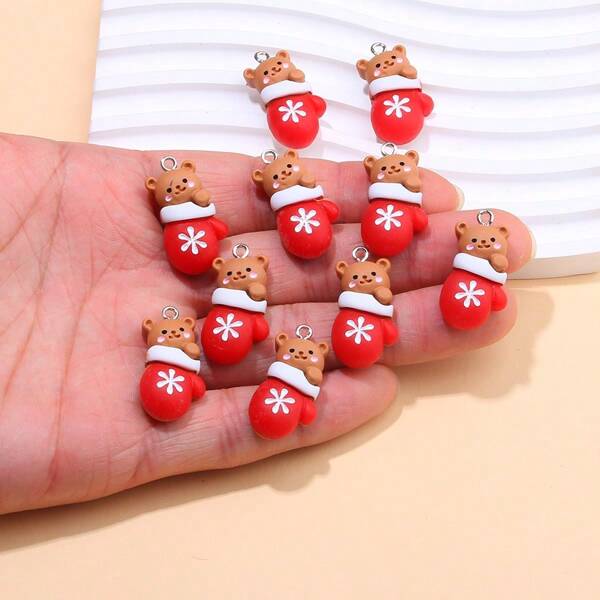 10pcs Christmas Bear Pendant Ornaments - Resin Animal Charm, Suitable For DIY Jewelry, Earrings And Keychain