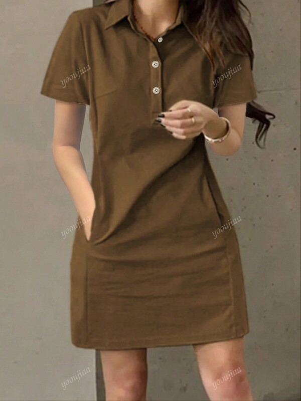 Spring And Summer New Style Fashionable Simple Elegant Lapel Single-Breasted Slimming Short Dress For Women