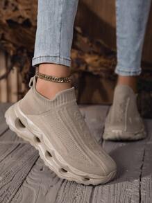 Neue Damen Lässig Sneaker Slip-On Strick Socken Schuhe, atmungsaktiv & bequem mit weicher Sohle