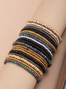 20pcs/Set Bohemian Gradient Colored Seed Beads Elastic Bracelet Set, Mix And Match