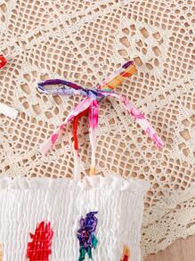 女孩蝴蝶印花吊带宽松休闲夏装 - 白色 - 查看 4