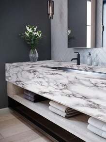 1 Roll 118.11in/39.37in Faux Black & White Marble Thickened Waterproof Wallpaper, Kitchen Renovation Waterproof & Washable Removable Self-Adhesive Tile Wall Paper, Black & White Granite Countertop Renovation Sticker, Home Decor Gifts Birthday Graduation Wall Stickers Room Decor Wall Decor Wall Sticker - Black and White Marble - View 8