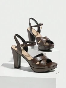 女式高跟穆勒踝带厚底凉鞋，舒适摩卡慕斯厚底防水坡跟高跟鞋，优雅高端奢华主题派对和假日时尚百搭舒适鞋 - 咖啡棕 - 查看 5