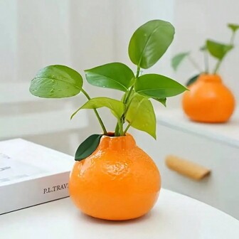 Ceramic Orange Shape Vase, Creative Orange Vase For Home Decor, Cute Fruit Ceramic Planter Hydroponics Vase, Small Flower Vase For Home Office Decor, Orange Decorations Vase For Centerpieces, Living Room, Round Fruit Design For Hydroponic Flowers, Perfect For Wedding Centerpieces