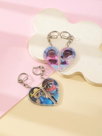 1pc New Acrylic Cute Couple Heart Shape Meme Raccoon/Monkey Keychains Funny Animals Theme Keychain Accessories /Backpack Ornament/Bag Charms/School Bag Accessories/Purse Pendant/Friend's S Car Accessories Goth Y2k Halloween Accessories Teachers Day Christmas Gift Ideas Bag Accessories Lanyards With Id Holder