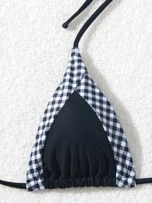 Bộ đồ bơi bikini in họa tiết chắp vá thời trang đi biển dành cho nữ, dành cho kỳ nghỉ hè - Đen và trắng - Xem 3