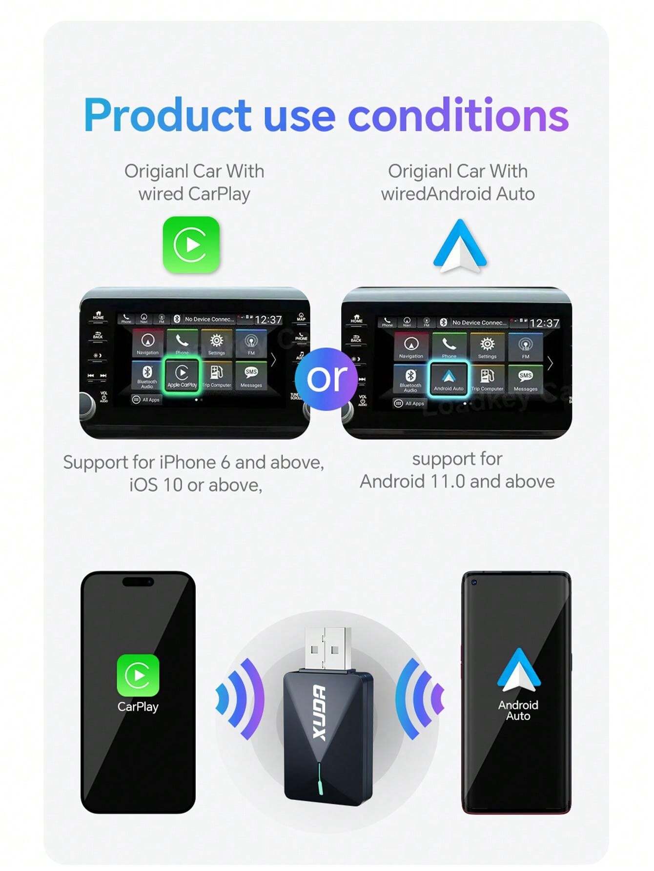 Adattatore Wireless Android Auto E CarPlay 2in1 - Connetti Senza Fili Il Tuo Smartphone In Auto, Supporto IOS 10+ E Android 12+, USB-C/A - Foto 8