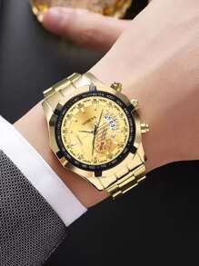 Montre à quartz pour hommes avec grand cadran et bracelet en acier, pour usage professionnel et décontracté