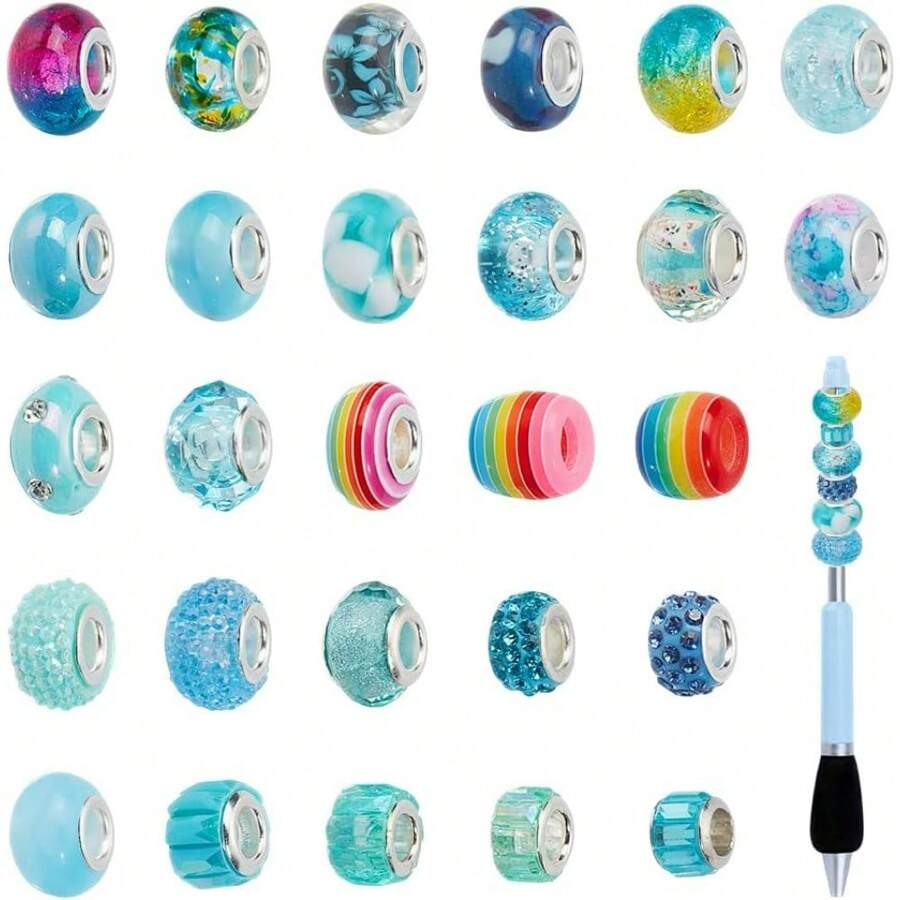 54 Pcs Large Hole Beads For Pens, Focal Beads 13.5 Mm European Beads For Beadable Pens Mixed Color Spacer Beads For Snake Chain Bracelet Jewelry Making