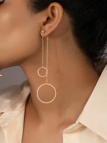 1 par de pendientes con colgante de cadena redonda para mujer, joyería - Amarillo Oro - Ver 2