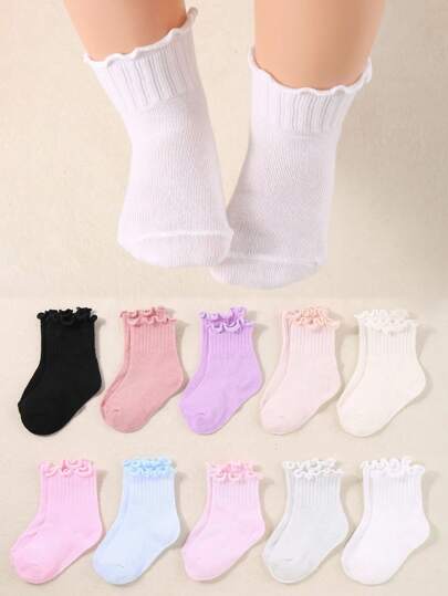 10 pares de medias de encaje de madera para bebé niña en color rosa con lindos calcetines para niña y niño pequeño