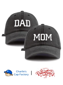 2 件/情侣套装妈妈爸爸印花水洗棒球帽，经典休闲时尚复古柔软吸汗带可调节尺寸轻质防晒紫外线多功能复古爸爸帽，适合户外运动日常穿着派对度假完美的情人节礼物送给情侣父母爸爸妈妈