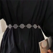 Robe décontracté sans manches pour femmes avec ceinture amovible, décoration en chaîne de métal doré creuse, mignonne et