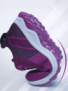 Tenis Sin Cordones Casuales para Mujer, Zapatos de Piso Ligeros y Cómodos de Malla, Calzado Antideslizante con Estilo para Caminatas y Uso Diario - Morado - Ver 8
