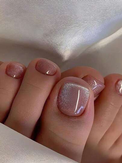 24 piezas Juego de uñas postizas cuadradas cortas de cristal nude con diseño de ojos de gato para mujeres y niñas, uñas postizas completas, suministros para uñas