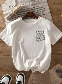 Tween Boy Slogan Print Crew Neck T-Shirts Spring And Summer Boy's Casual Tee Soft Tops - White - View 2