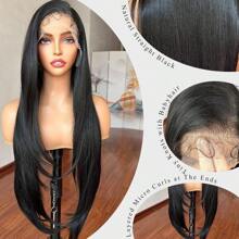 13x4 Lace Front Wigs Black Wig HD Lace Free Part Frontal Wig Natural Density Long Straight Pre Plucked Tiny Knots Synthetic Lace Wig - 黑色 - 查看 2