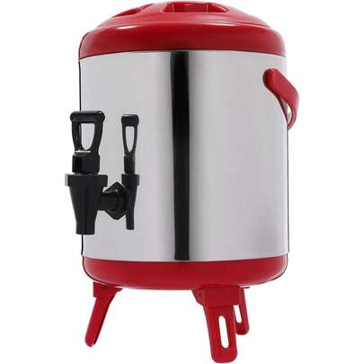 CNCEST 4 L Stainless Steel Thermal Bucket Round Hot Water Dispenser With Faucet Water Boiler For Hot Drinks Suitable For Serving Iced Tea Juice Coffee And Other Hot And Cold Drinks (Red)